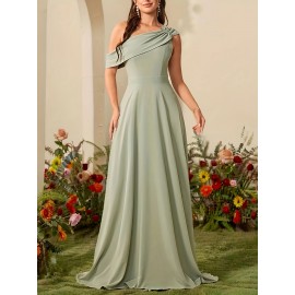 Elegant Mint Green One-Shoulder Chiffon Maxi Dress for Women - Sleeveless, Flowing Design with Ruched Detail, Perfect for Weddings, Parties, and Formal Events, Formal Event Attire|Ruched Detail Dress|Polyester Fabric