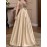 A formal evening gown with champagne colored elegant party sequins spliced high slit to the thigh back, a fashionable French wedding dress, suitable for party dinners/music performances/speech occasions, long dresses