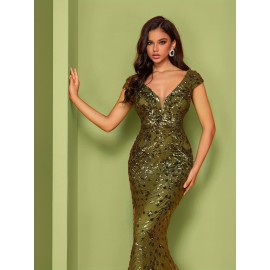 Elegant Beaded Mature Sleeveless Mermaid Dress for Summer Party Evening Formal High-End Luxury Bridesman Gown V Neck Wedding Sexy Tank Long Skirt