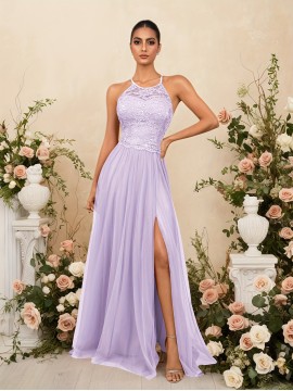 Elegant Blue Lace-Trimmed Maxi Dress with High Slit - Sleeveless, Flowing Design for Weddings, Proms & Formal Events, Perfect for Showcasing Fashionable Style, Formal Event Attire|Sleek Fitted Top|Lace Trim Detail