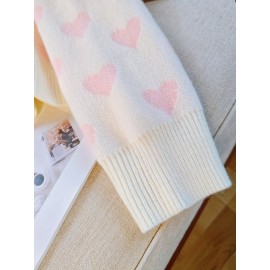 Women's Sweater - Soft Pink Heart pattern Sweater, Chic Crewneck Pullover for Everyday & Formal Outfits, All-Season Elegant Women's Sweater, Versatile Fashion, Sweet Aesthetic Top, Comfortable Fit, Durable Fabric