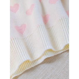 Women's Sweater - Soft Pink Heart pattern Sweater, Chic Crewneck Pullover for Everyday & Formal Outfits, All-Season Elegant Women's Sweater, Versatile Fashion, Sweet Aesthetic Top, Comfortable Fit, Durable Fabric