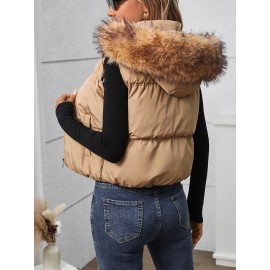 Plus Size Women's Casual Thickened Warm Hooded Jacket - Autumn Winter Machine Washable Zipper Front H-Line Silhouette Solid Color for Outdoor Activities & Casual Attire