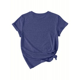 3pcs Women'S Floral Print T-Shirts - Casual Crew Neck, Short Sleeve, Medium Stretch Summer Tops with Heart & Flower Design, Plus Size, Fashionable for Commute, Vacation & Casual Attire