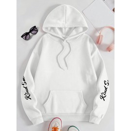 Plus Size smiling face Print Hoodie, Casual Fashion Sweatshirt, Hooded Pocket Drawstring Sweatshirt for Fall & Winter, Women's Clothing