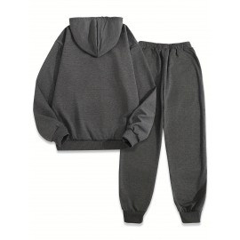 Women's Casual Butterfly Pattern Knit Polyester Two-Piece Set with Hooded Long Sleeve Hoodie and Regular Fit Pants with Pockets