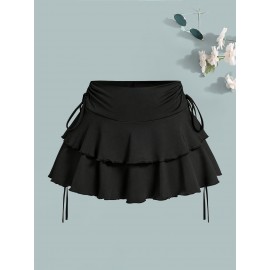 [Spring Sexy Dress] 2pcs Set Spring/Summer Sexy Short Dress Outfit + Fashion Bow Tie Camisole Vest, Multi-Layer Drawstring Women's Skirt