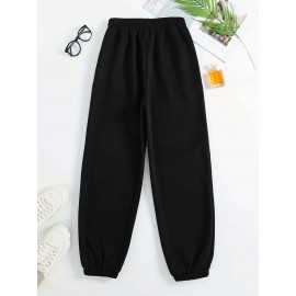 Letter Print Two Piece Set, Crew Neck Sweatshirt & Pants, Women's Clothing