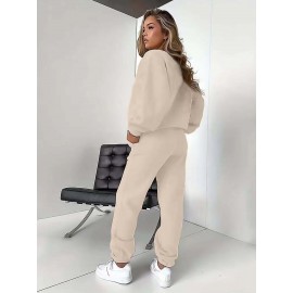 Letter Print Two Piece Set, Crew Neck Sweatshirt & Pants, Women's Clothing